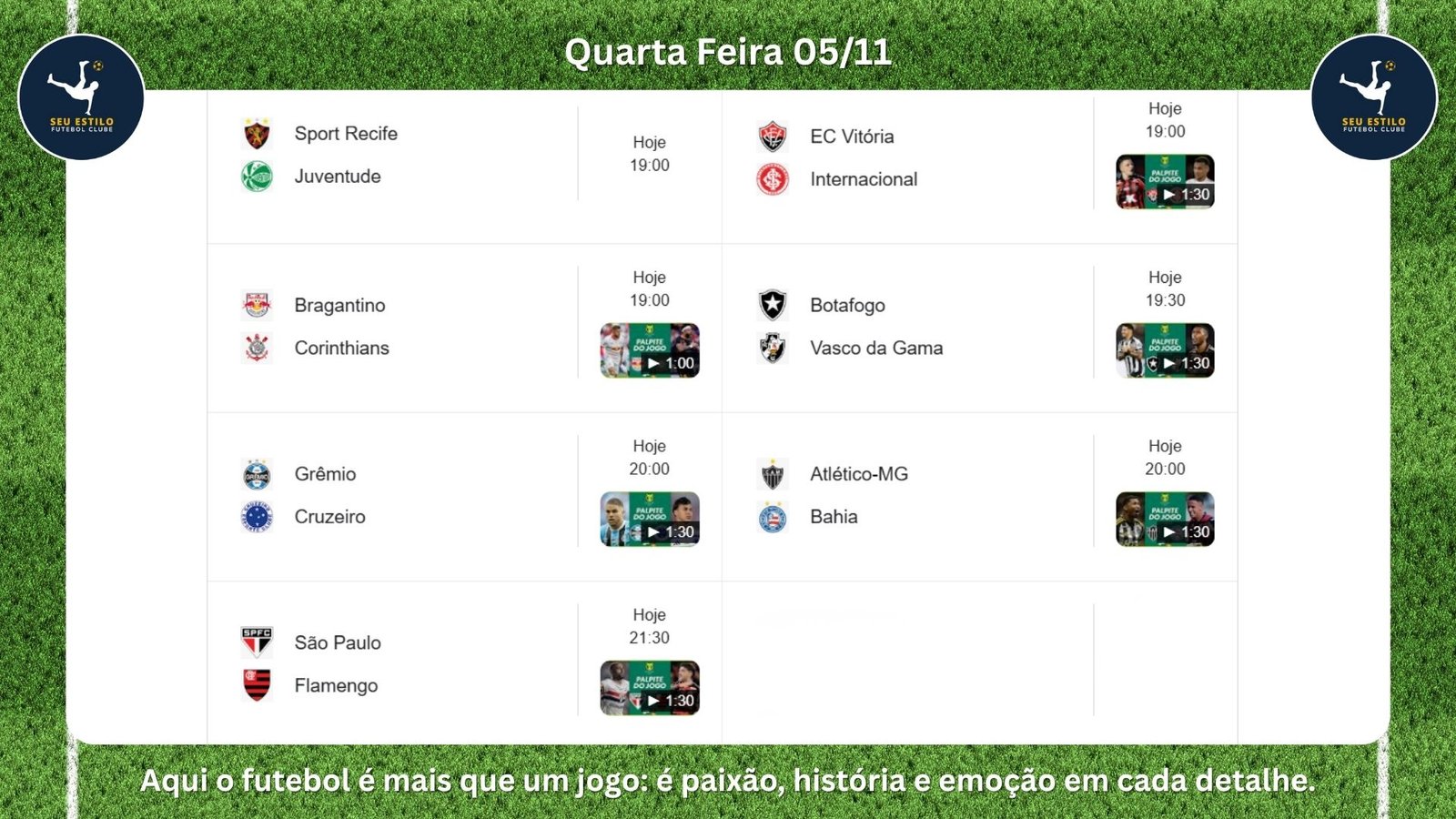 Jogos de Hoje no Campeonato Brasileiro Série A e onde assistir | Quarta Feira 05/11/2025