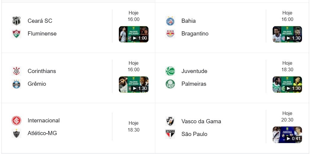 Jogos de Hoje no Campeonato Brasileiro Série A e onde assistir | Domingo 02/11/2025