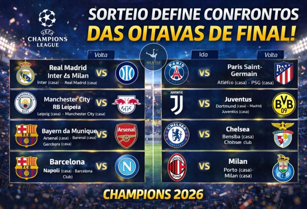 Sorteio da Champions 2026 define confrontos das oitavas